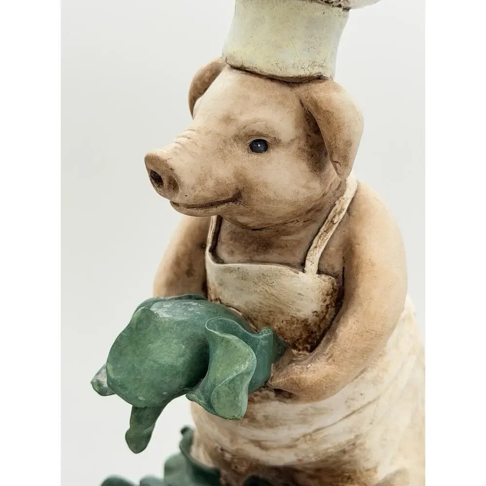 French Chef Pig Bookends Set Heavy Resin Cook Novelty Kitchen Cookbook Stand